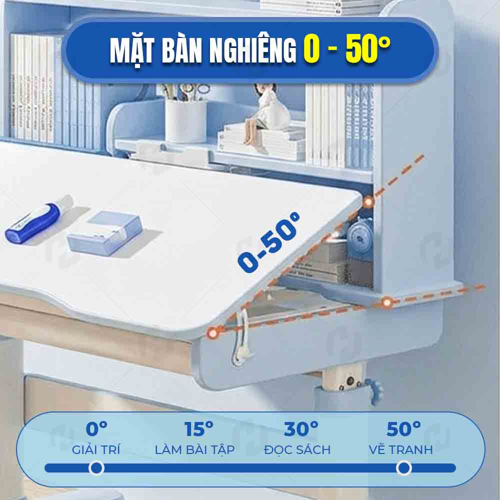 Bàn học thông minh có tính năng điều chỉnh độ nghiêng mặt bàn từ 0 đến 50 độ