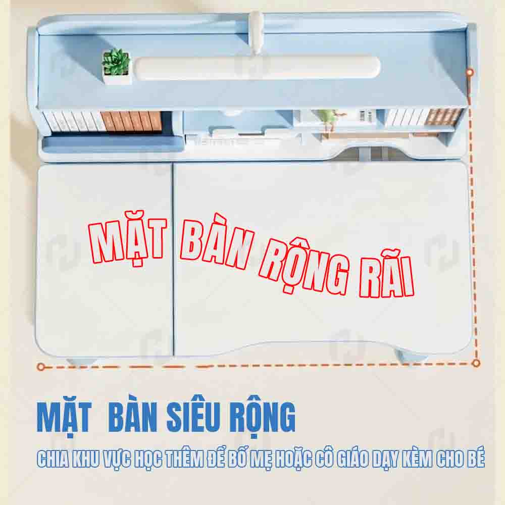 Mặt bàn học thông minh siêu rộng rãi giúp bé thoải mái học tập và phụ huynh dễ dàng kèm cặp