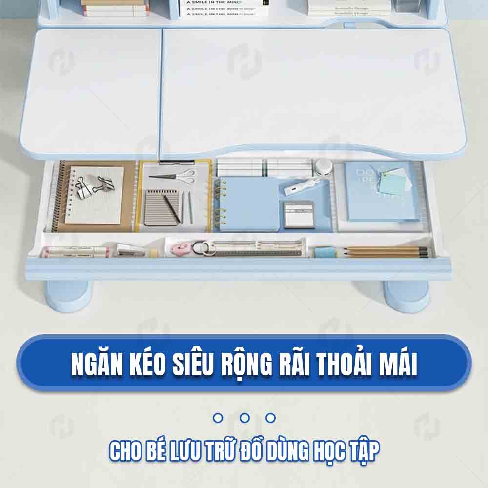 Ngăn kéo siêu rộng rãi của bàn học thông minh giúp bé thoải mái lưu trữ đồ dùng học tập