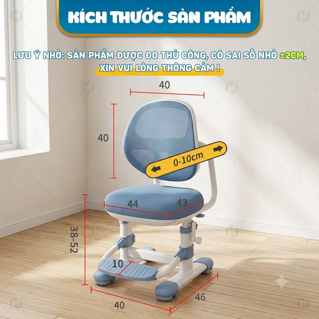 Bảng thông số kích thước chi tiết của ghế học sinh chống gù ZX02