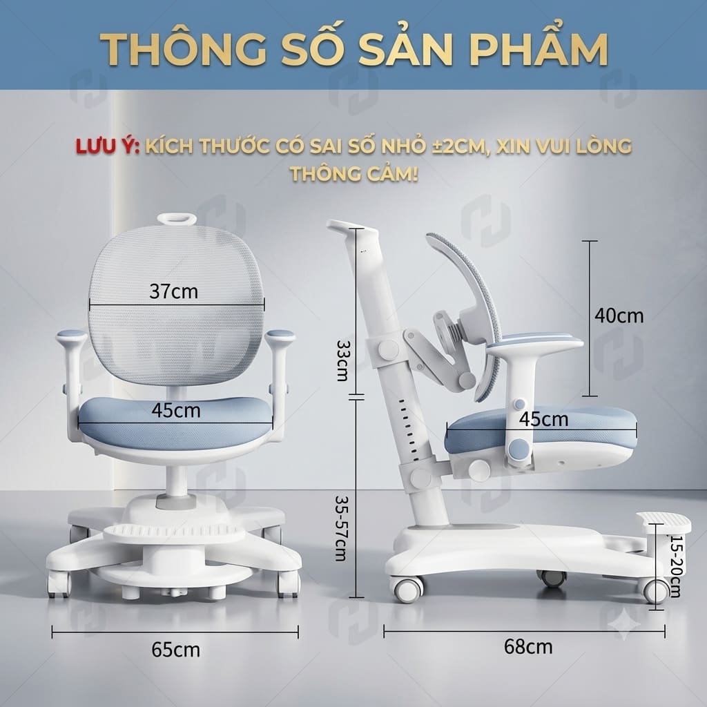 Bản vẽ kích thước và thông số kỹ thuật chi tiết của ghế học sinh chống gù ZX04